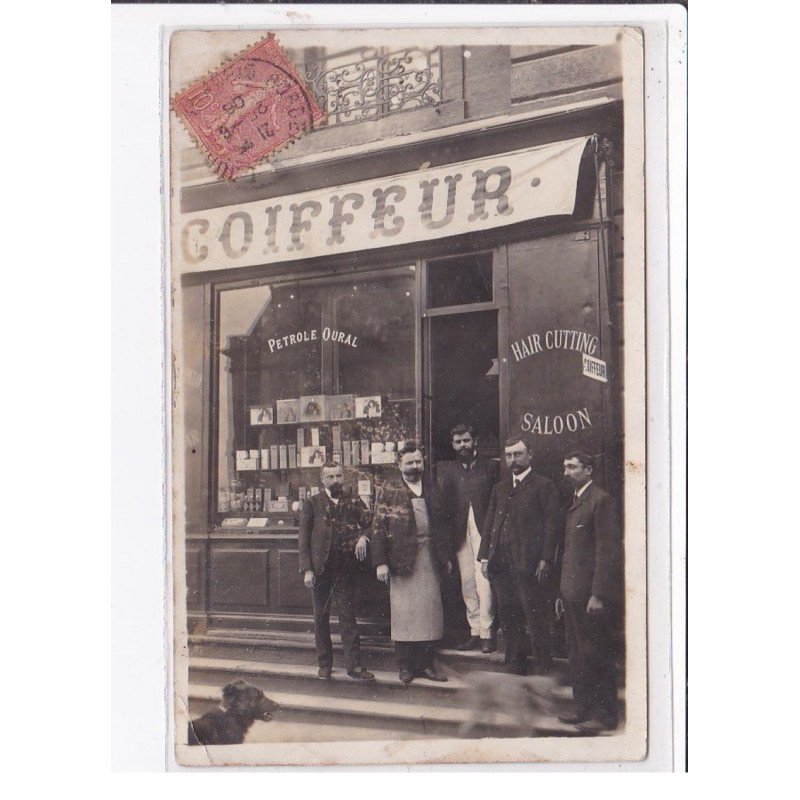 BORDEAUX : carte photo d'un salon de coiffure (coiffeur) - état (traces au dos)