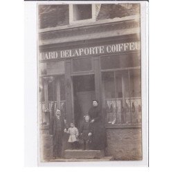 A LOCALISER : carte photo du salon de coiffure DELAPORTE (coiffeur) - cachet du Nord - très bon état