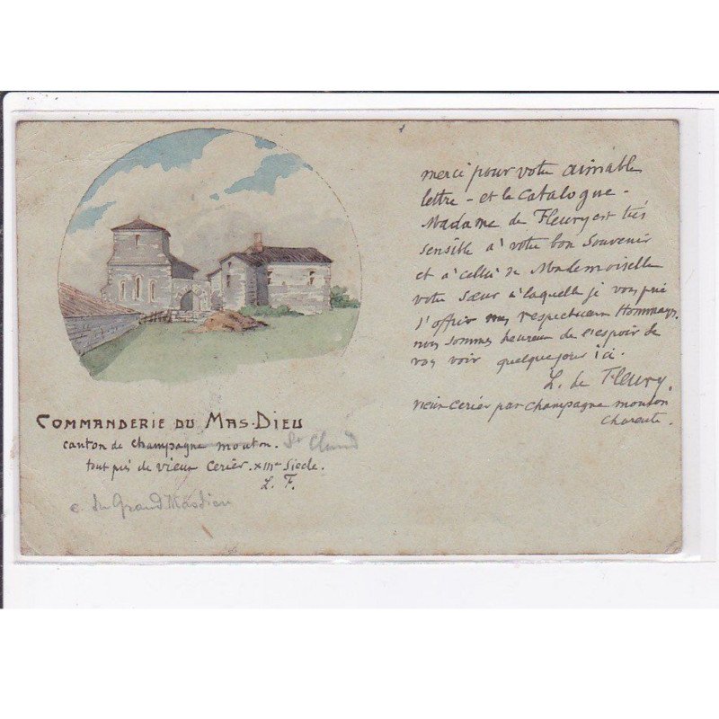 Carte dessinée à la main : la commanderie du Mas-Dieu en 1902 - état