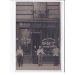 PARIS 6ème : carte photo du salon de coiffure VIARD au 14 rue du Four - très bon état