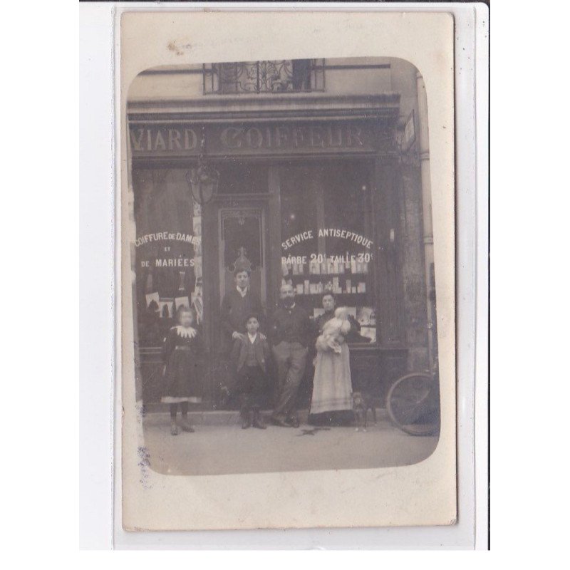 PARIS 6ème : carte photo du salon de coiffure VIARD au 14 rue du Four - très bon état
