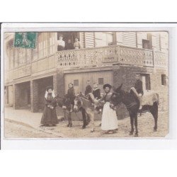 LE TREPORT : carte photo de la pension de famille au chalet "le Pilote" (ane) - état (un coin manquant)