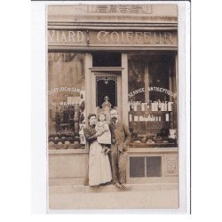 PARIS 6ème : carte photo du salon de coiffure VIARD au 14 rue du Four - très bon état