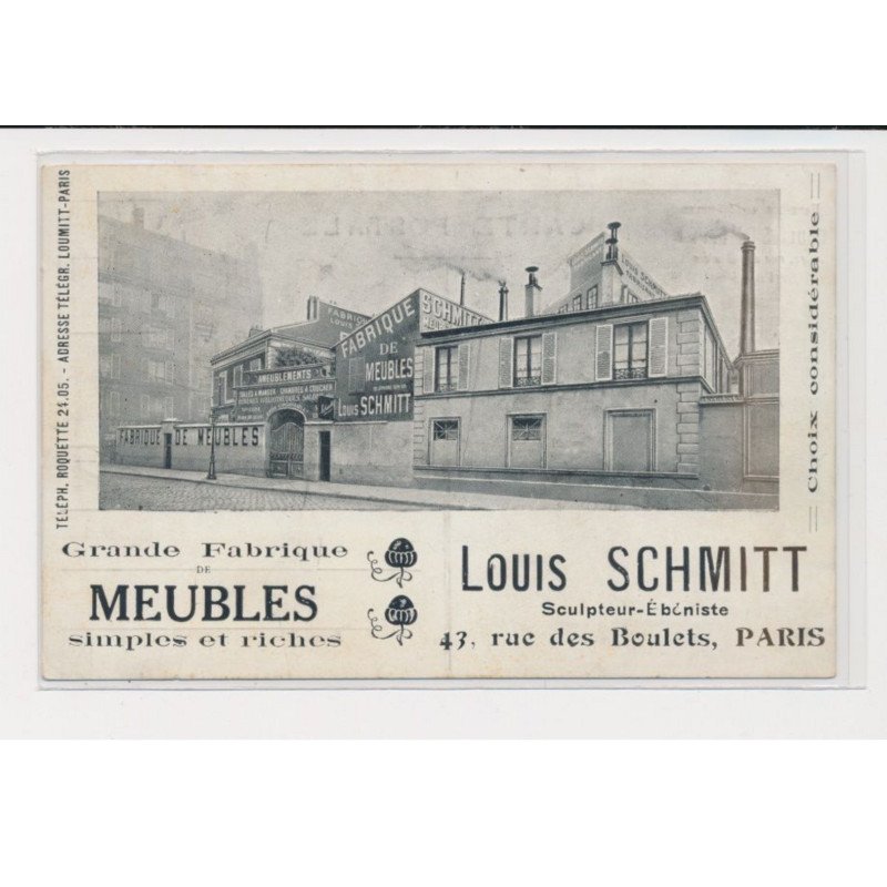 PARIS - Louis Schmitt - sculpteur-ébéniste - Grande fabrique de meubles - 75011 - très bon état