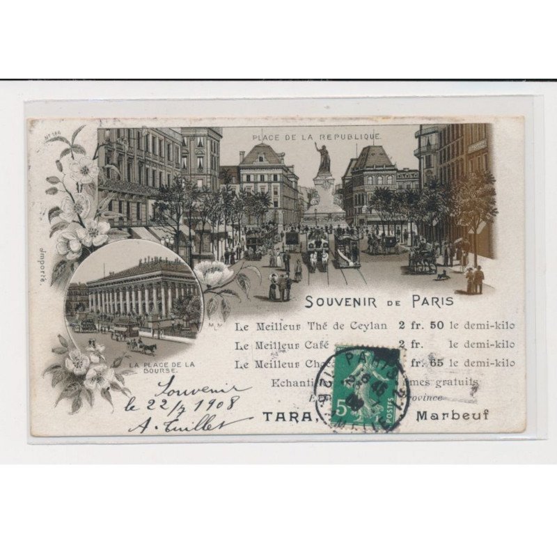 PARIS - Gruss publicitaire - Magasin de thé Tara - 75008 - très bon état