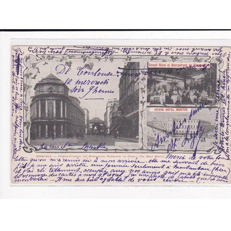 BORDEAUX : Théâtre-Français, rue Montesquieu, Restaurant du Chapon, Grand Hôtel Montré - très bon état