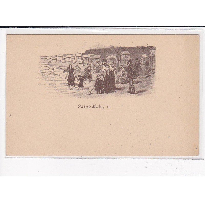 SAINT MALO : Carte dessinée, la Plage - très bon état