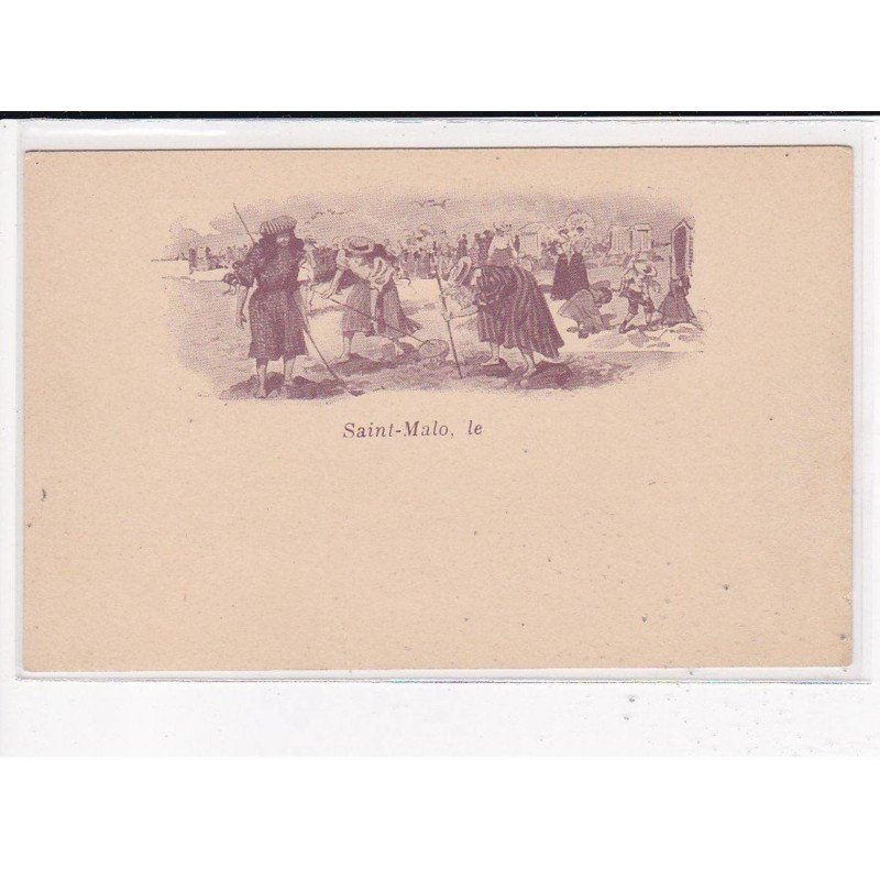 SAINT MALO : Carte dessinée, la Plage - très bon état
