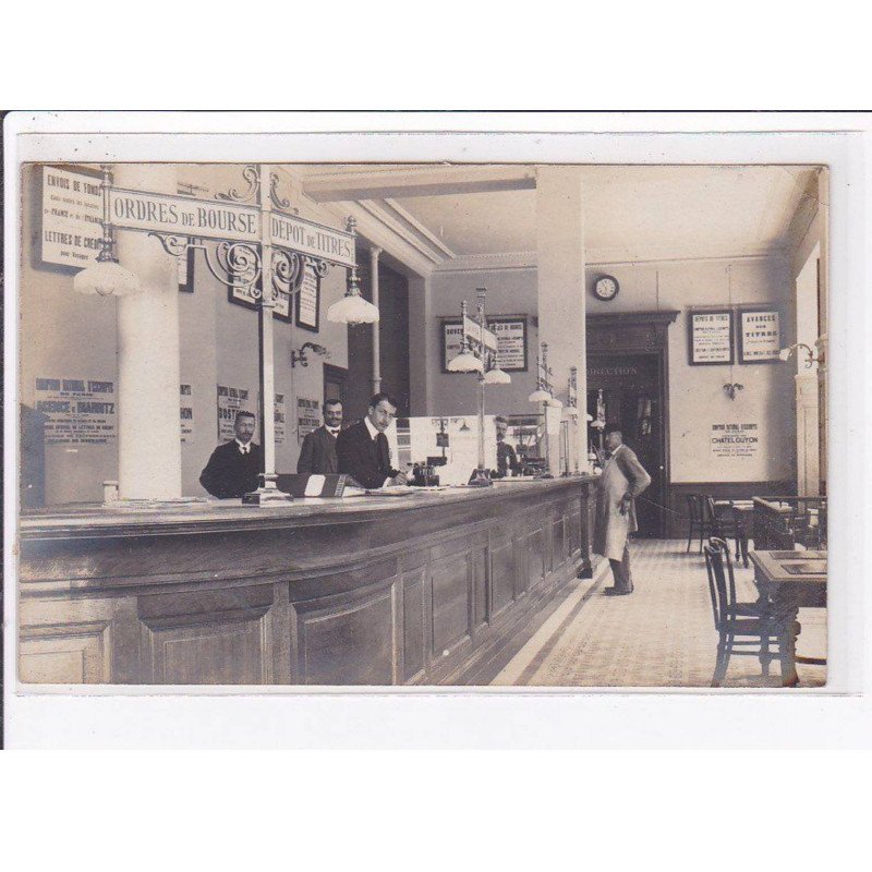 BIARRITZ : carte photo de l'intérieur du comptoir d'escompte (banque) - très bon état