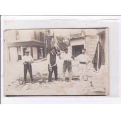 BIARRITZ : lot de 3 photo et cartes photo de la pose des pavés en 1909 -  bon état