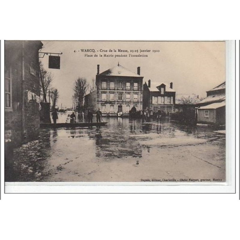 WARCQ - Crue de la Meuse 23-25 janvier 1910 - place de la mairie pendant l'innondation -  très bon état