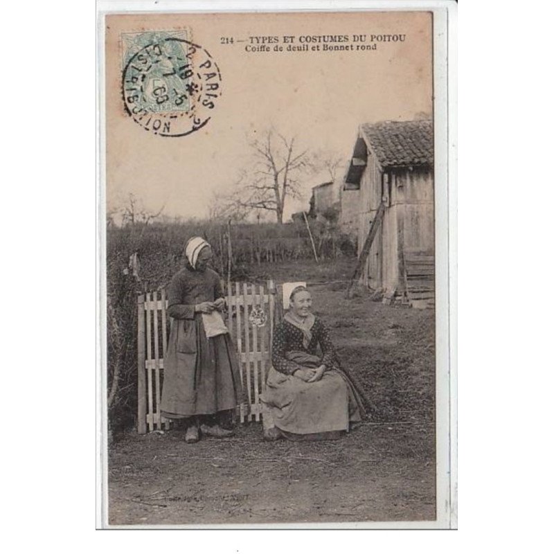 TYPES ET COSTUMES DU POITOU : coiffe de deuil et bonnet rond - très bon état TYPES ET COSTUMES DU POITOU : coiffe de deuil et bonnet rond - très bon état