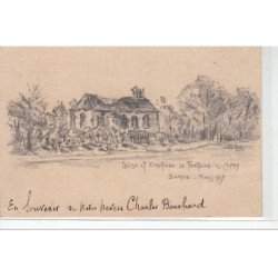 FONTAINE LES CAPPY - dessinée à la main - église et cimetière 1917 - très bon état