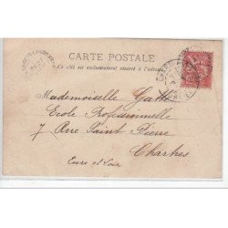 VILLENEUVE LE COMTE : carte photo d'une scène de labours en 1903 - très bon état