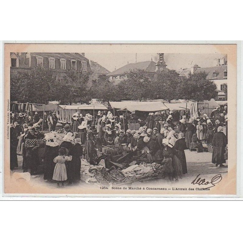 CONCARNEAU : scène de marché - l'attrait des chiffons - très bon état