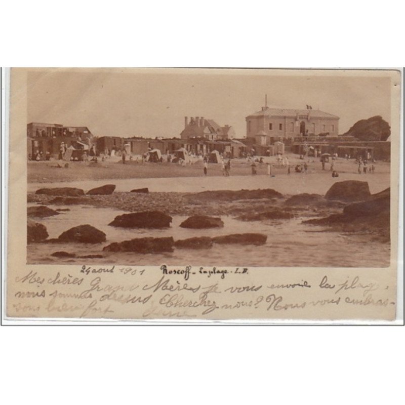 ROSCOFF : carte photo de la plage vers 1901 - très bon état