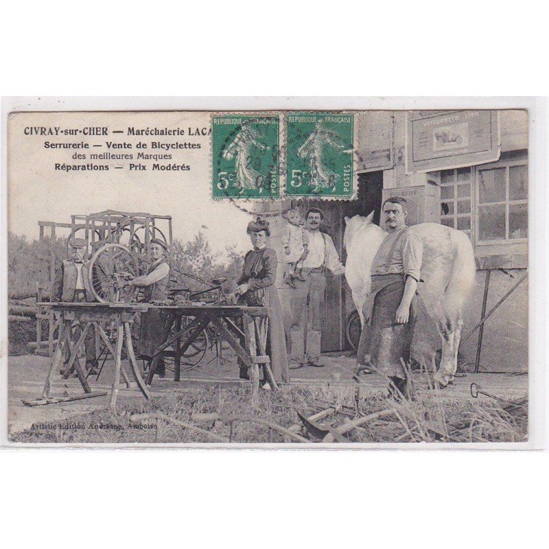 CIVRAY SUR CHER : Maréchalerie  - serrurerie - vente de bicyclettes (vélo - maréchal-ferrant) - bon état (légers plis)