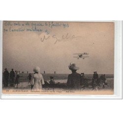 BERCK PLAGE : aéroplane Caudron sur la plage en 1913 (autographe de l' Aviateur - très bon état