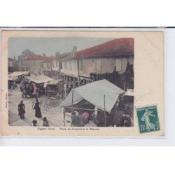 AIGNAN: place du commerce et marché, rare en couleur - très bon état