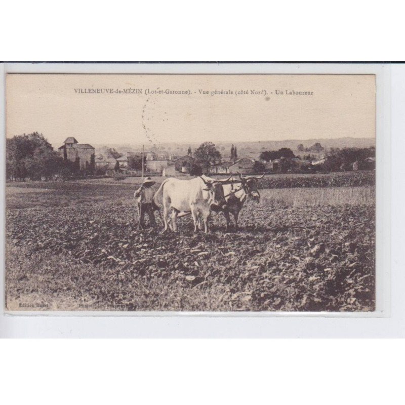 VILLENEUVE-de-MEZIN: vue générale (coté nord) un laboureur, boeufs - très bon état VILLENEUVE-de-MEZIN: vue générale (coté nord) un laboureur, boeufs - très bon état