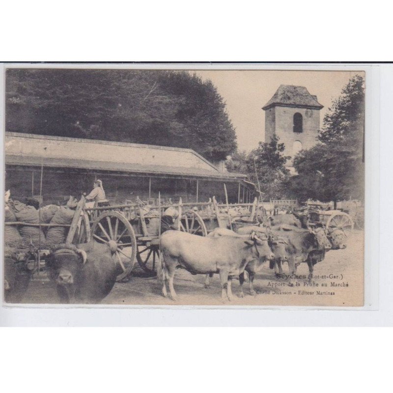 SEYCHES: apport de la prune au marché, attelage boeufs - très bon état SEYCHES: apport de la prune au marché, attelage boeufs - très bon état