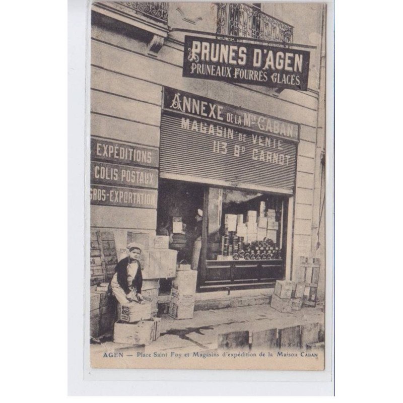 AGEN: prune d'agen pruneaux fourrés glacés, annexe de la Mon gaban, expédition colis postaux - état