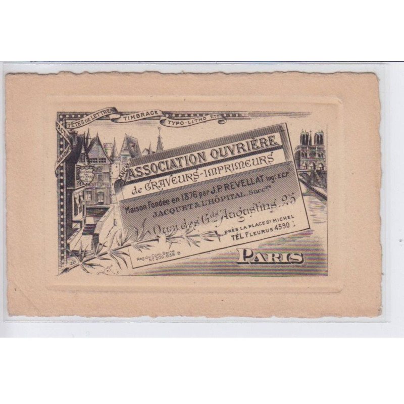 PARIS: association ouvrière de graveurs imprimeurs, fondée en 1876 par J.P. REVELLAT,jacquet et l'hopita- très bon état