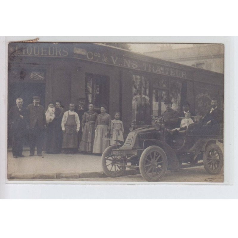 VILLENEUVE la GARENNE: carte photo d'un caviste  quai d' Asnieres (commerce de vins), automobile - très bon état