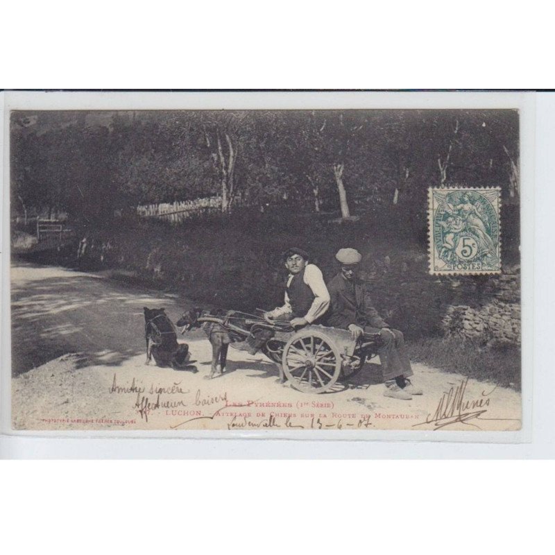 LUCHON: attelage de chiens sur la route de montauban, voiture à chien - état