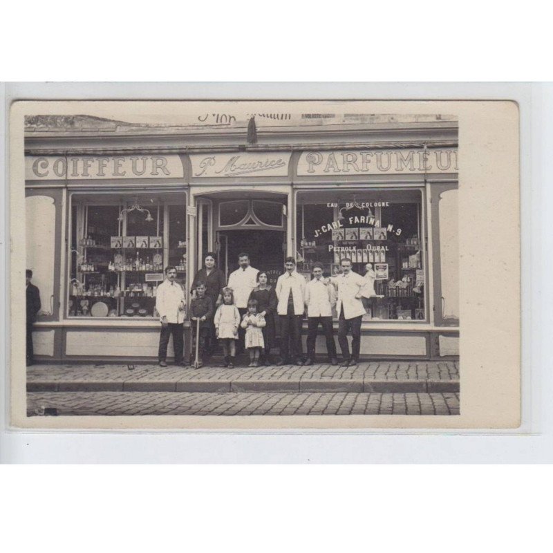 FRANCE - coiffeur P. Maurice, parfumeur, eau de cologne, J. Carl farina n.9 pétrol oural, trotinette - très bon état