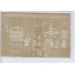FRANCE - Fleuriaud coiffeur, coiffures de mariées, voiles et couronnes, parfumerie - état (photo collée sur CPA)