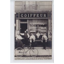 FRANCE: 2CPA, coiffeur lavatory de l'hôtel de ville, pilocarpia, excelsior, vélo, ondulation postiches - très bon état
