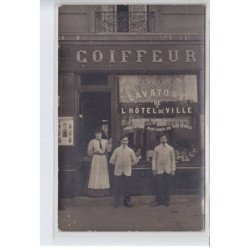 FRANCE: 2CPA, coiffeur lavatory de l'hôtel de ville, pilocarpia, excelsior, vélo, ondulation postiches - très bon état