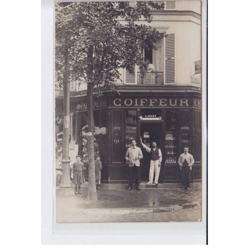 FRANCE: coiffeur L. Huet, parfumerie, coups de fer, postiches en tous genres, asnieres(?) - très bon état