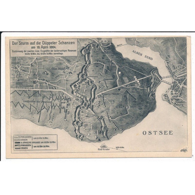 MILITAIRE: ww1 - der sturm auf die düppeler schanzen 18 april 1864, dessin plan militaire - très bon état