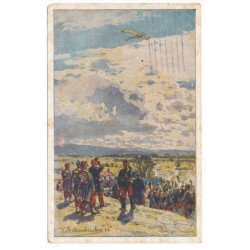 MILITAIRE: ww1 - dessin, soldats français regardant un avion dans le ciel - très bon état