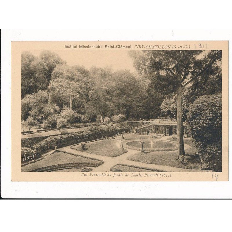 VIRY-CHATILLON: institut missionnaire saint-clément, jardin de charles perrault 1657 - très bon état