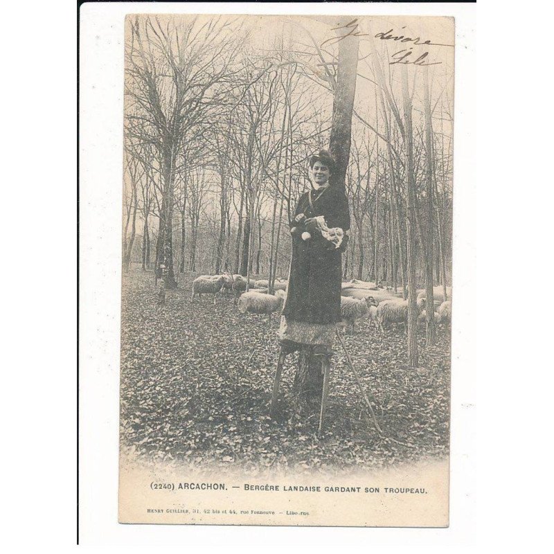 ARCACHON: bergère landaise gardant son troupeau - très bon état