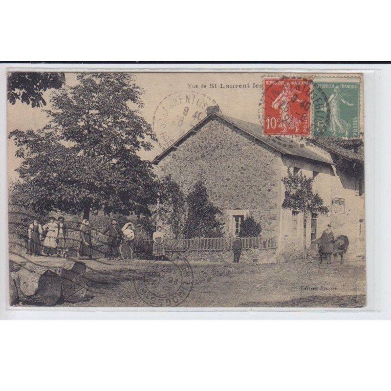SAINT-LAURENT-les-EGLISES: vue d'un bâtiment et personnages - très bon état