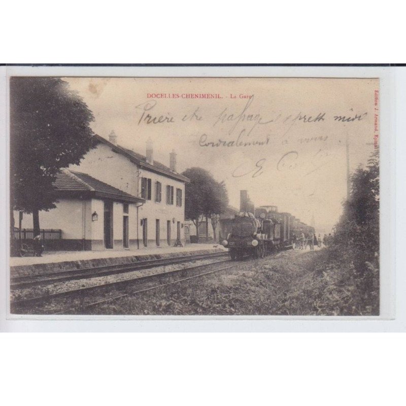 DOCELLES-CHENIMENIL: la gare et le train - très bon état DOCELLES-CHENIMENIL: la gare et le train - très bon état