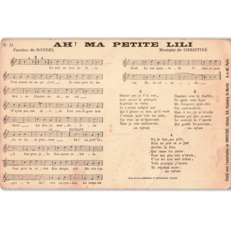 CHANSONS: ah! ma petite lili - état