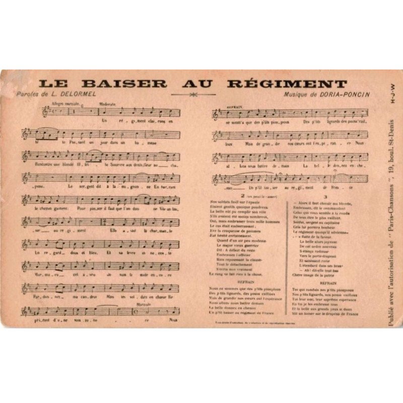 CHANSONS: le baiser au régiment - état