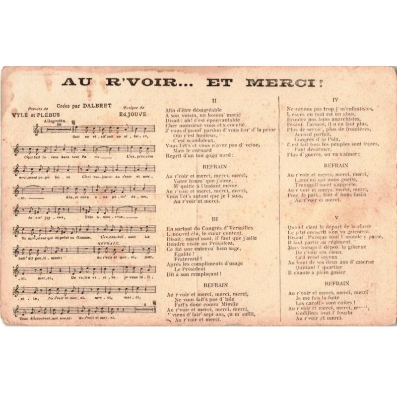 CHANSONS: au r'voir... et merci! - bon état