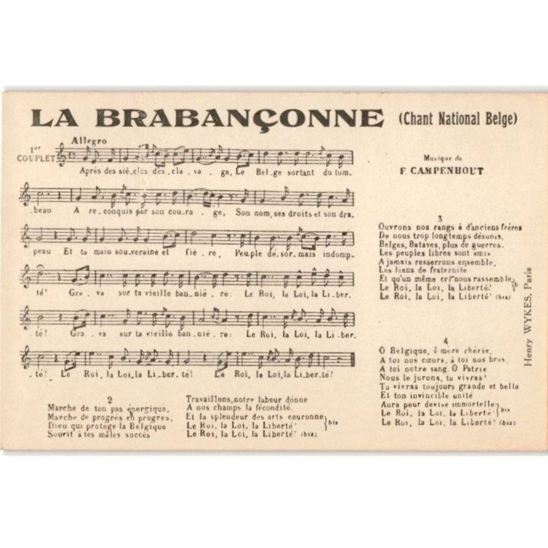 CHANSONS: la brabançonne - très bon état