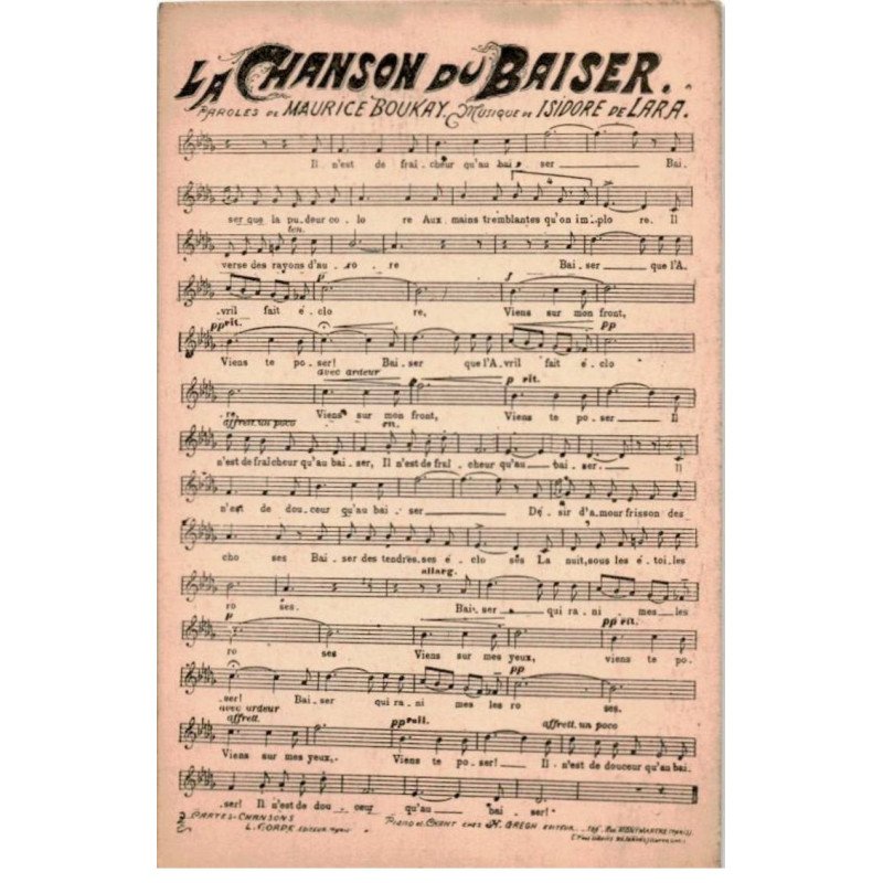 CHANSONS: la chanson du baiser - très bon état