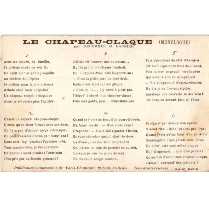 CHANSONS: le chapeau-claque - état