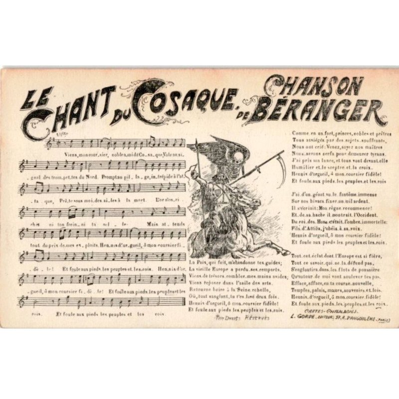 CHANSONS: le chant du cosaque de chanson béranger - très bon état