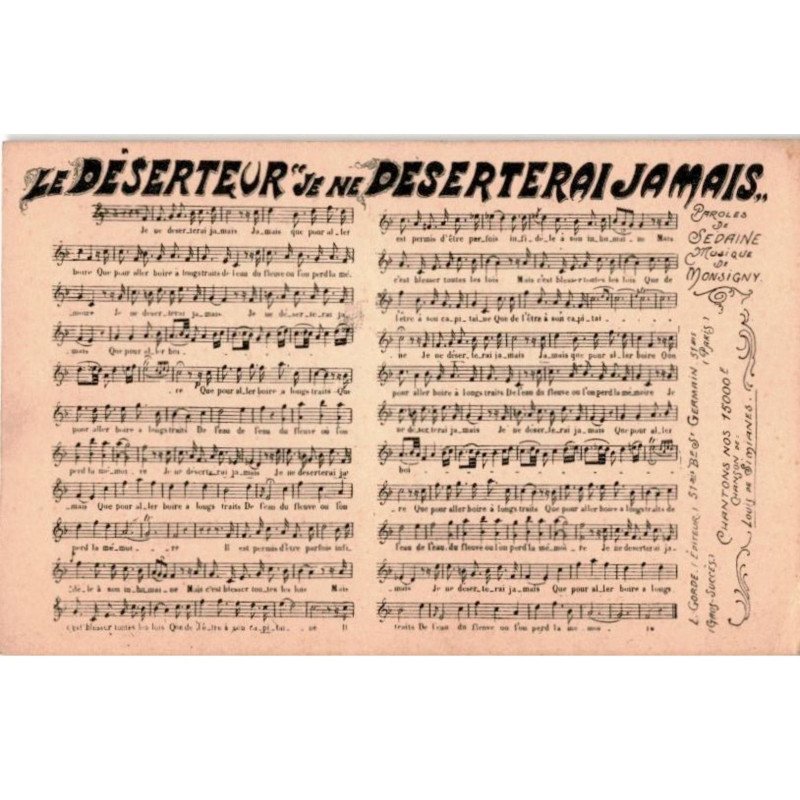 CHANSONS: le déserteur je ne deserterai jamais - très bon état