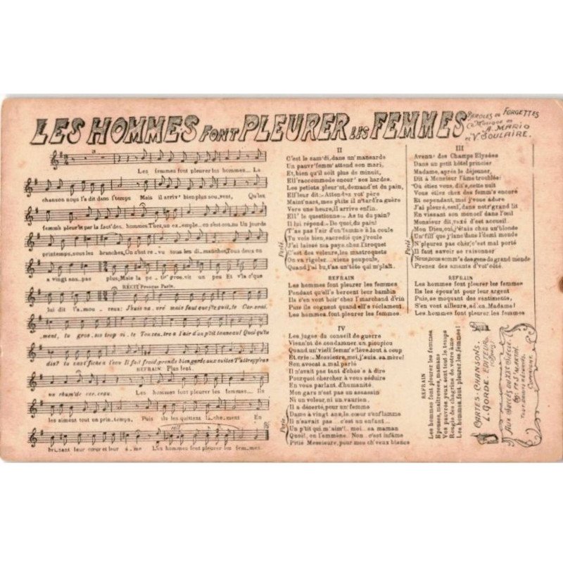 CHANSONS: les hommes font pleurer les femmes - bon état