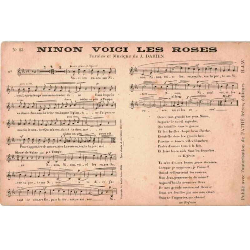 CHANSONS: ninon voici les roses - très bon état